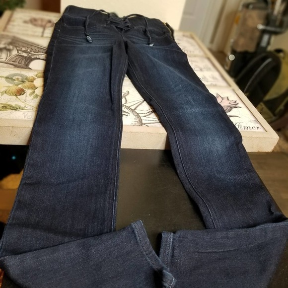 Express Skinny Dark Wash Cross Tie Front - Picture 4 of 11